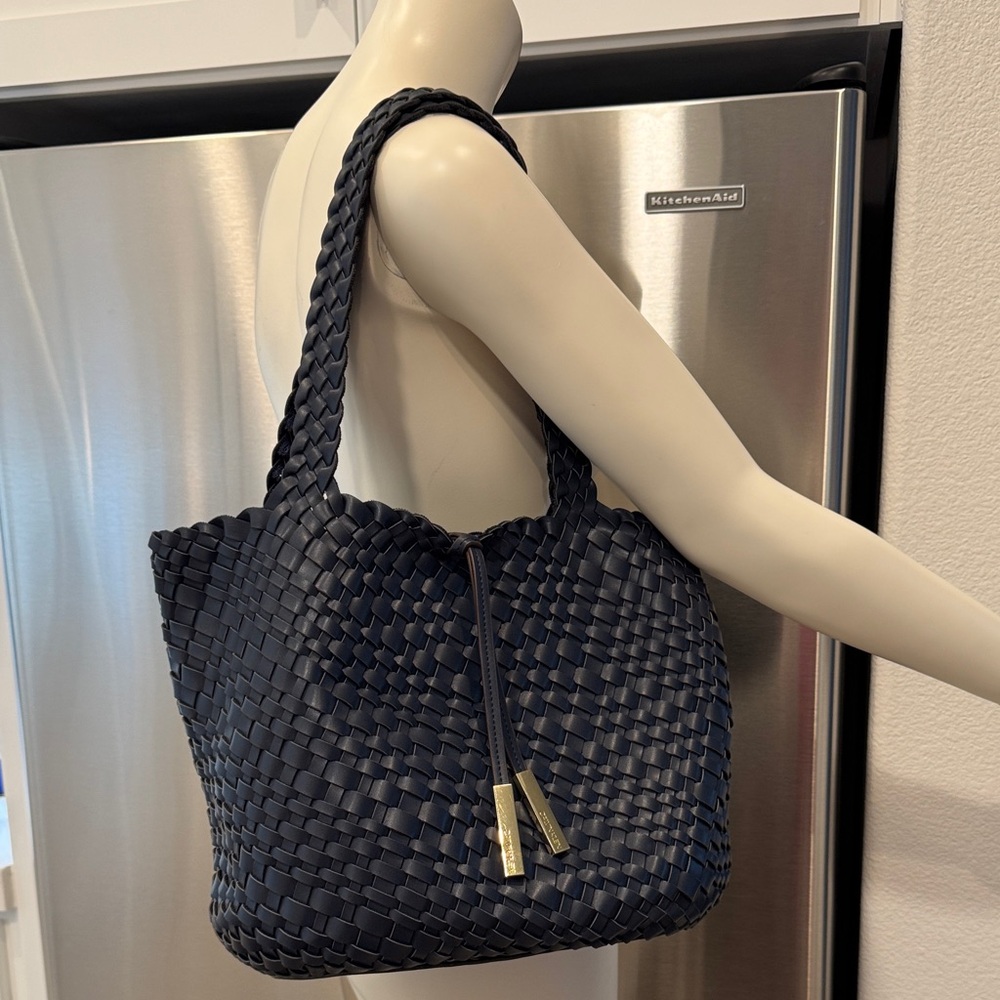 Calvin Klein Blue Woven Tote Bag with Gold Detail